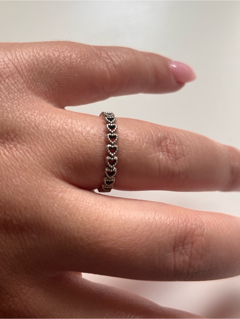 Pandora Silver Heart Stackable Ring - Delicate Heart Band